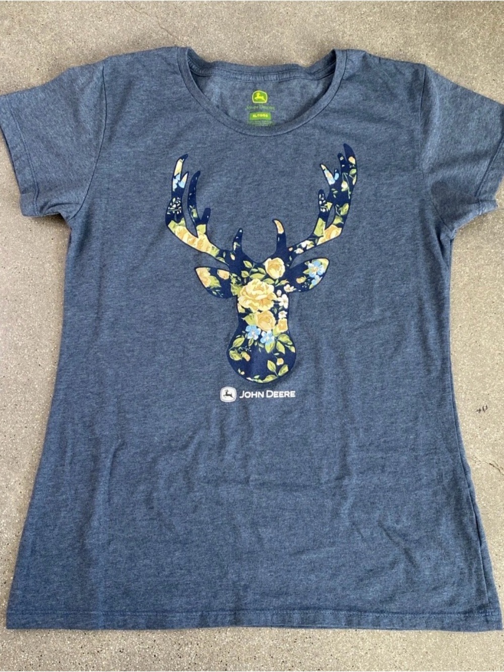 John Deere Grey Tee with Neon Green Logo